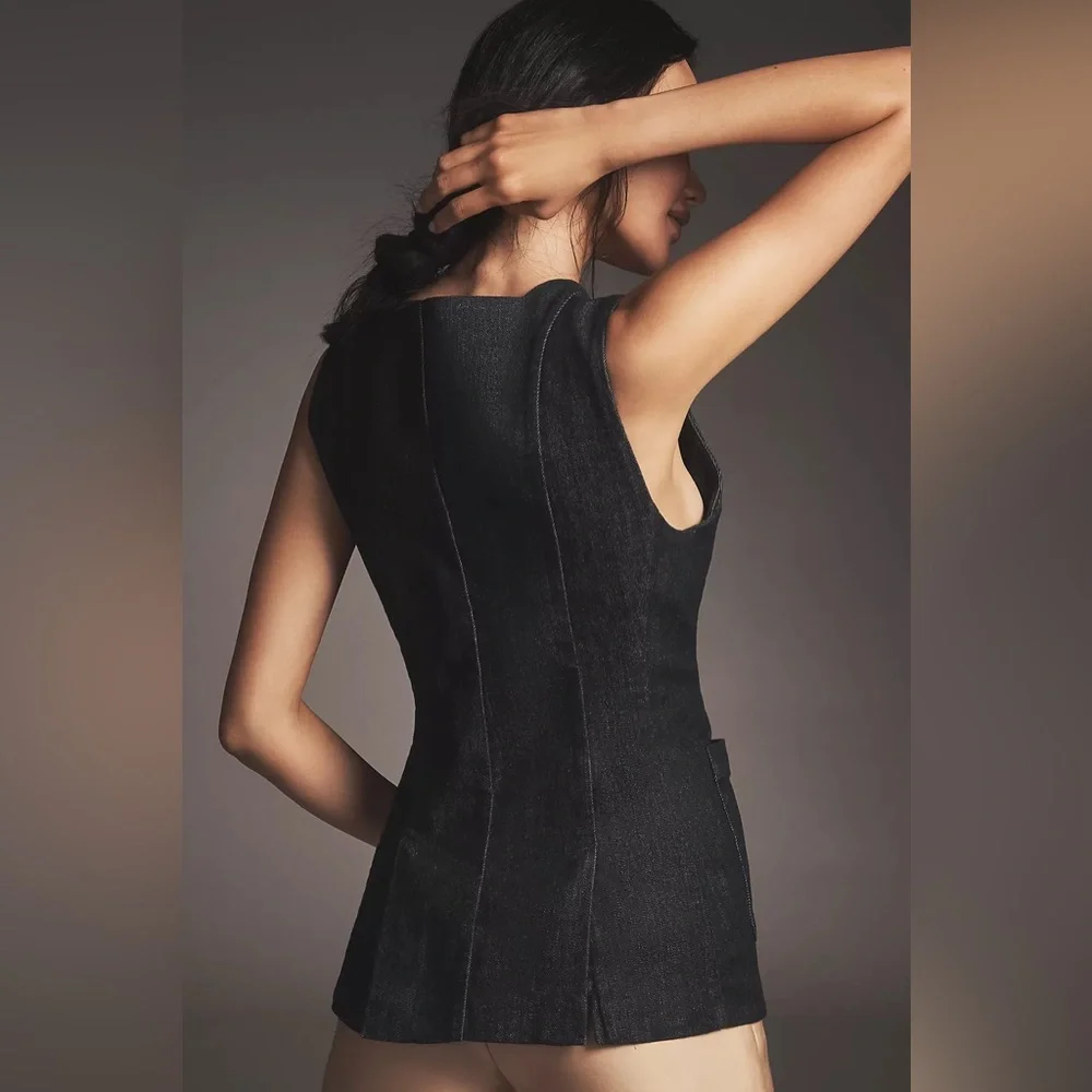 Anthropologie Maeve Square-Neck Cutaway Denim Vest - Picture 6 of 10